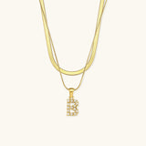 Lune Layered Gold Initial Letter Necklace
